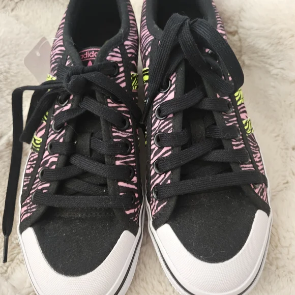 Adidas Nizza Platform Women's Zebra Pattern Sneakers - Black, Pink, Yellow - Picture 2 of 11